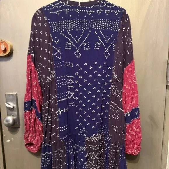 Free People Shibori Swing / Baby Doll Mini Dress with Balloon (Puff) Sleeves - Picture 10 of 16